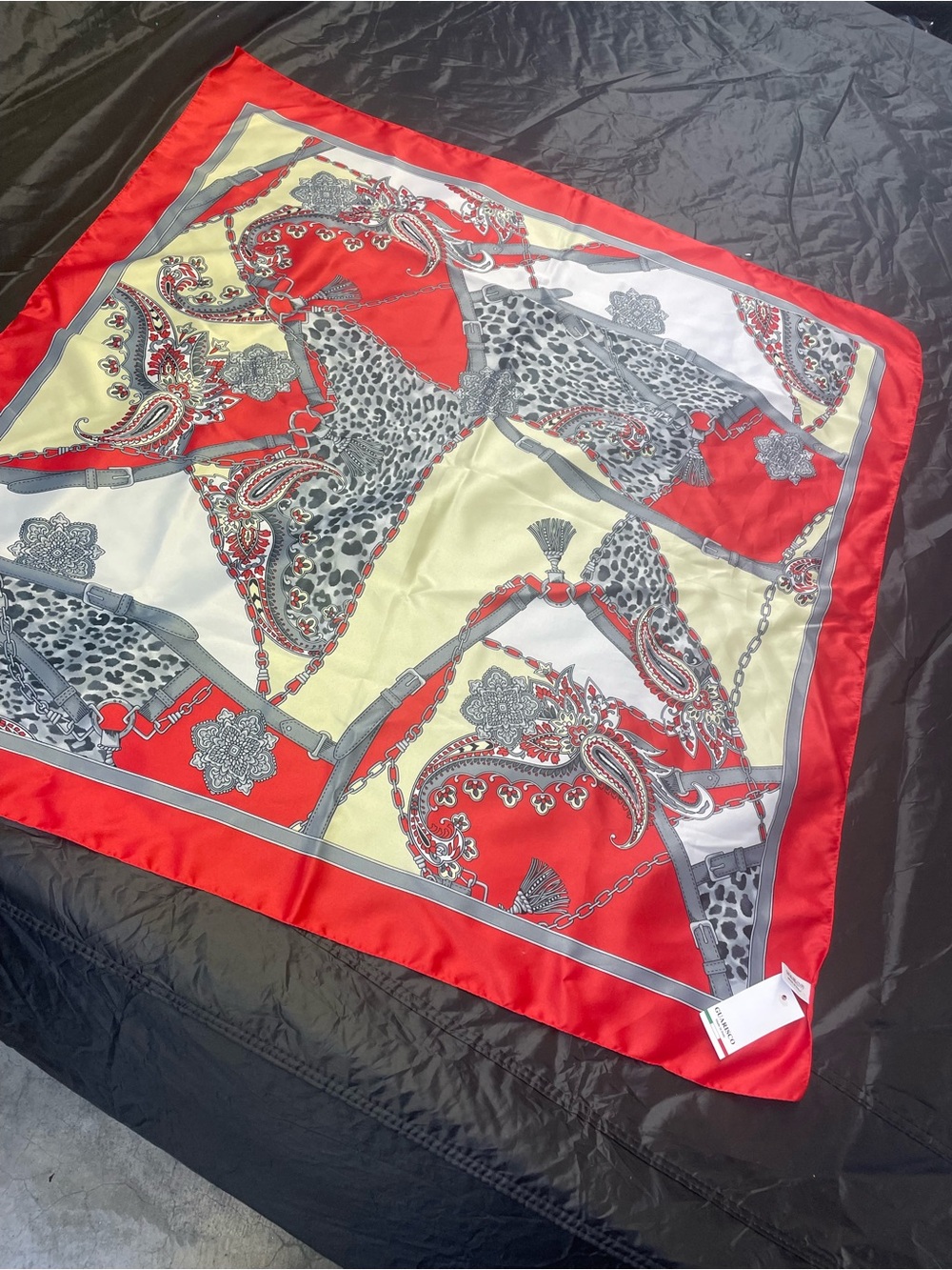Red and Cream Paisley Leopard Print Silk Scarf